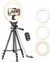 Sensyne Ring Light with Stand, 50" Phone Tripod for iPhone & Android, LED Ring Light with Remote, 3 Color Modes & 10 Brightness Levels for...