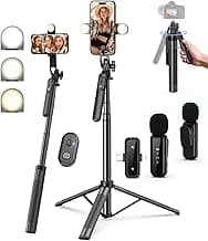 Yeaki Vlogging Kit for iPhone/Android, 71" Selfie Stick Tripod for iPhone with Light, Wireless Remote & Microphone, Adjustable Phone Tripod...