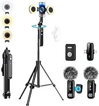 yAyusi Magnetic Vlogging Kit for iPhone/Android, 71" Auto Face Tracking Tripod for iPhone with Light, Magnetic Microphone/Remote Control, C...